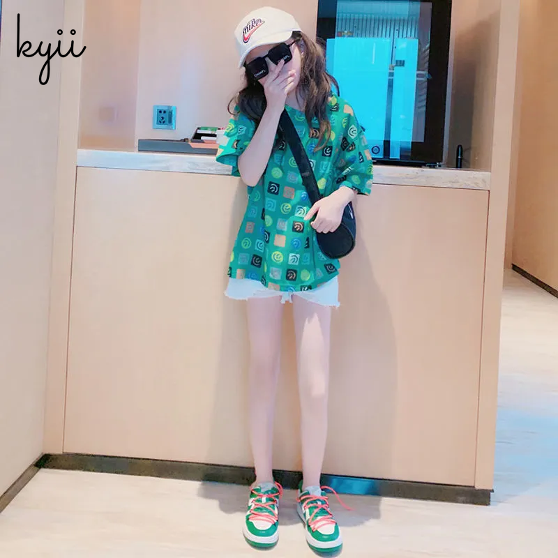 KYII Girl Summer children shirt Versatile short sleeve Top ky22137