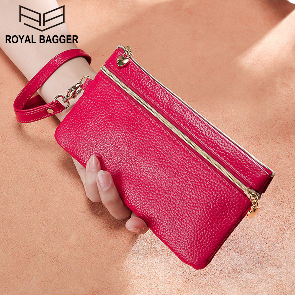 Royal Bagger Long Wallet Purse For Women Girls Genuine Cow Leather Fashion Clutch Shoulder Bags Handbag Multifunction