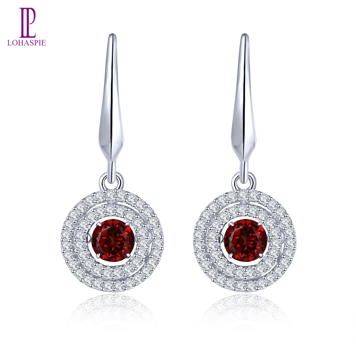 Original Sterling Silver 925 Drop Earring Natural Red Garnet Gemstone Elegant Style Women Jewelry Birthday Gift